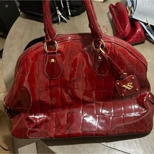 dark red patent crocodile leather bag